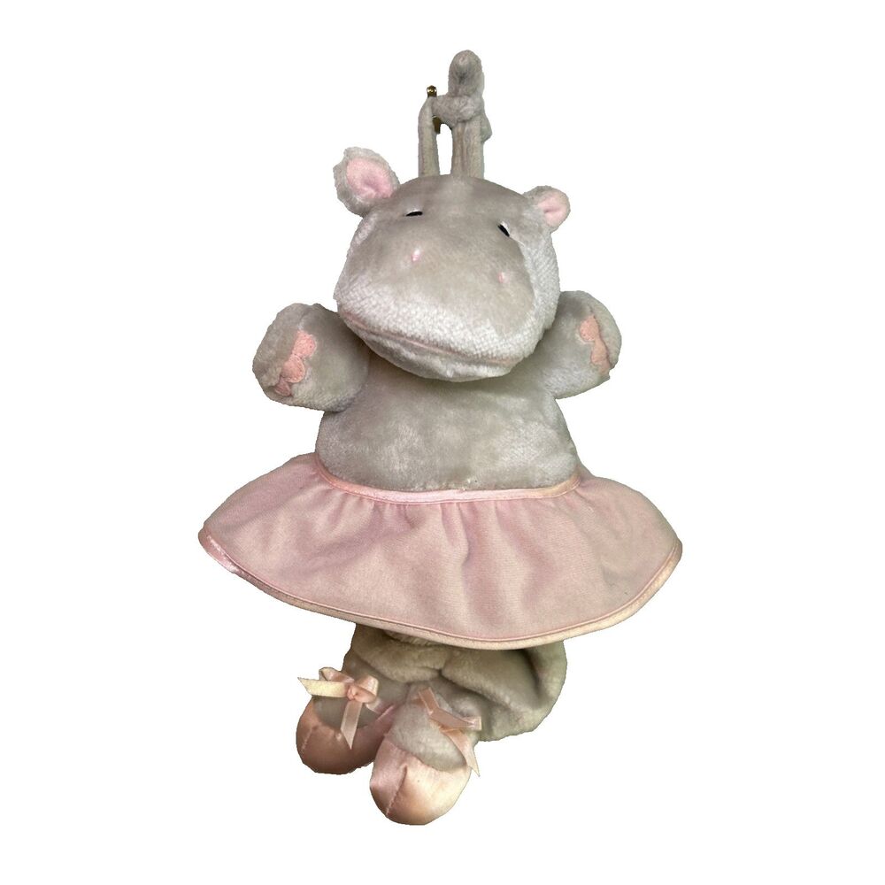 Kids II Gray Hippo Plush Musical Crib Pink Ballet Tutu Pull Vintage 1998